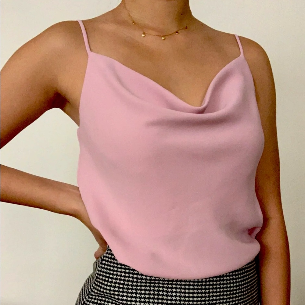 Aritzia Babaton Pink Cowl Front Cami Crop Top